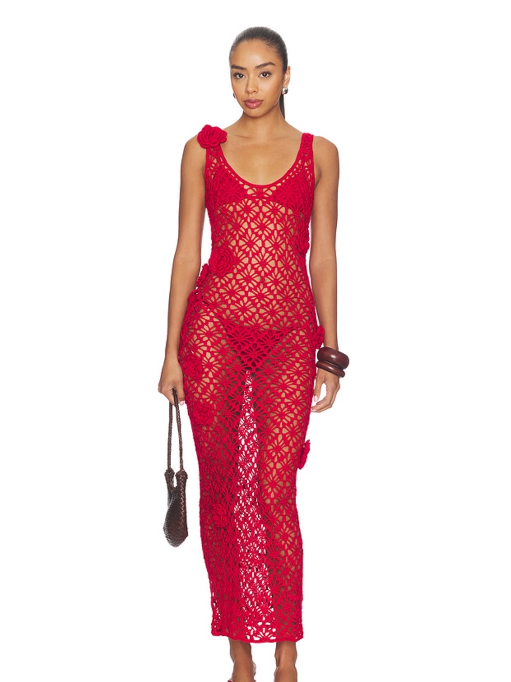 Sleeveless Red Crochet Maxi Dress by